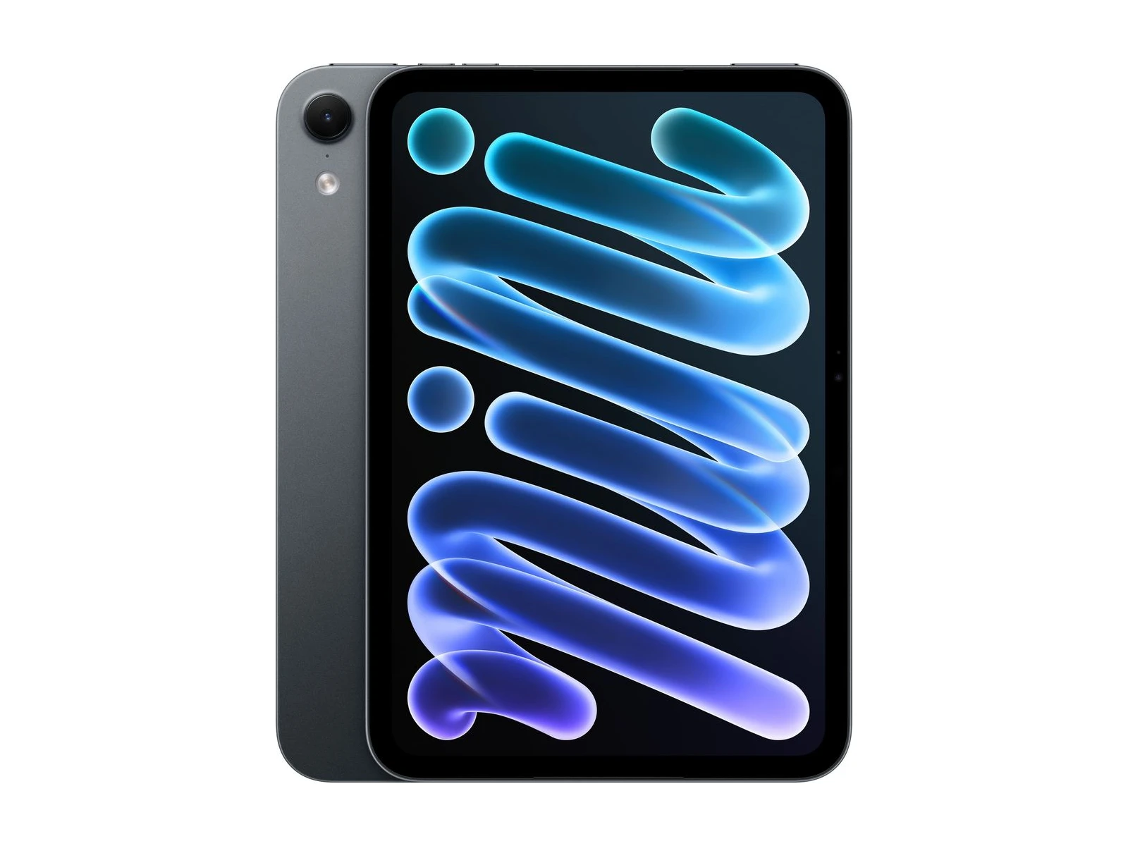 iPad mini in Midnight, front and back view.