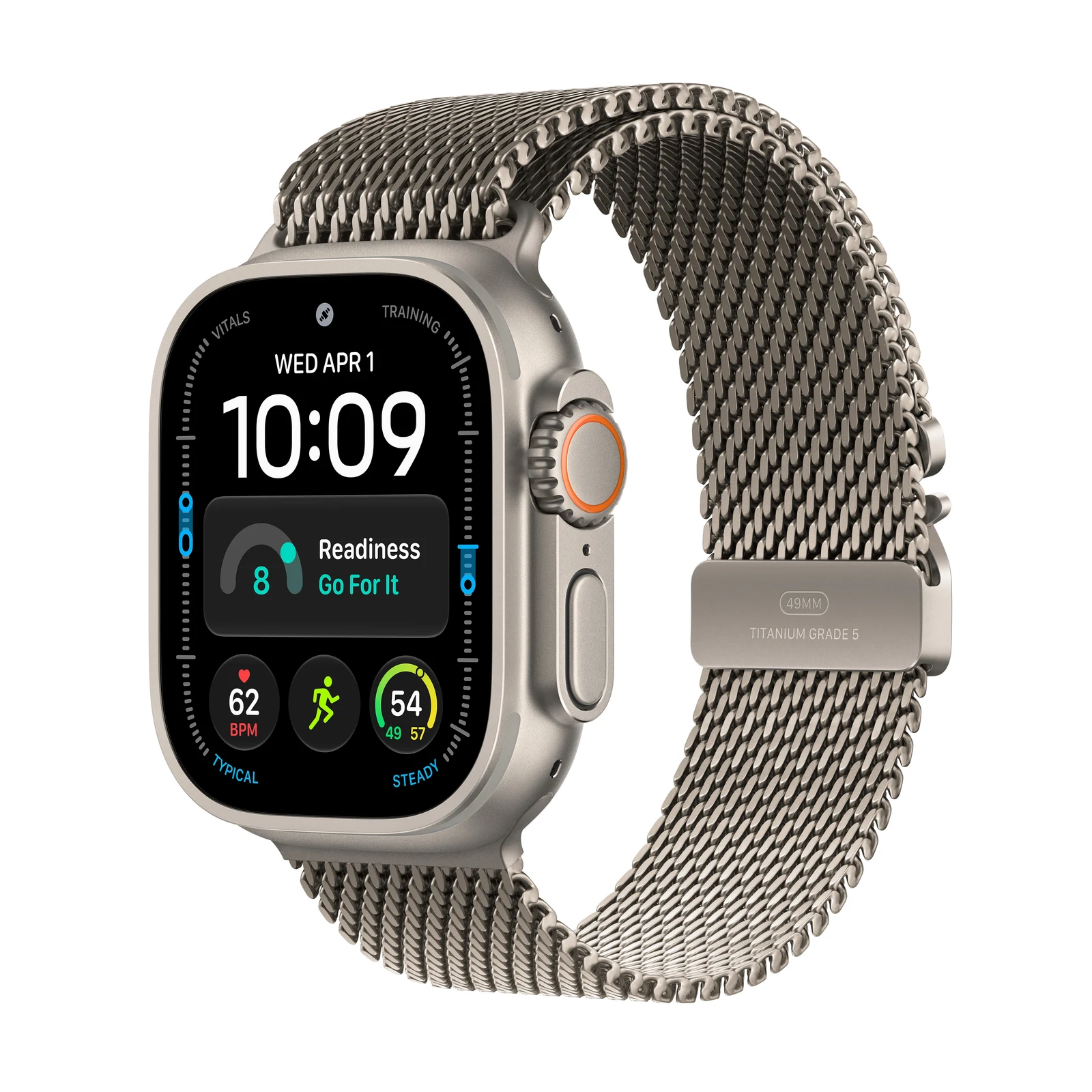 Apple Watch Ultra 4 in Natural Titanium.